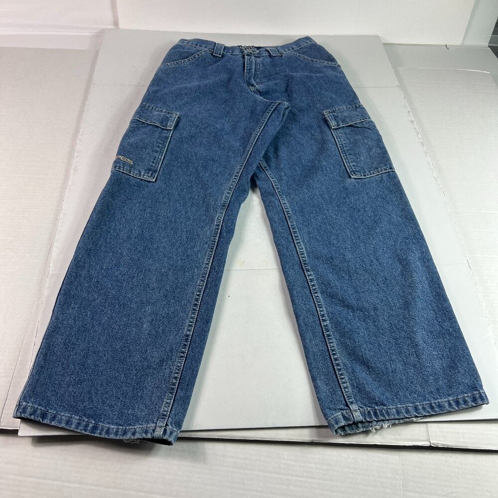 Y2K Lee Pipes Jean Boys 28x29* Wide Leg Baggy Cargo Skater Rave Blue Faded Denim